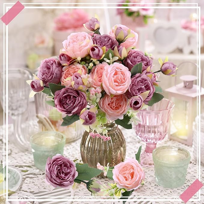 8 Bundles Artificial Peonies Flowers Boho Faux Flowers Arrangements Artificial - Image 3