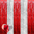 4 Pack 3.2Ft x 6.6Ft Red and Silver Fringe Curtain Backdrop, Metallic Tinsel by Mebiornt
