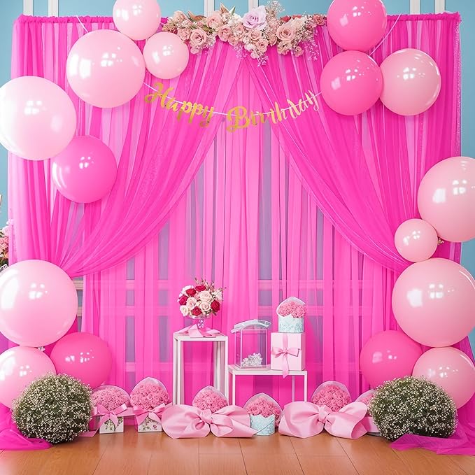 20ft X 10ft Hot Pink Tulle Backdrop Curtain - Image 3
