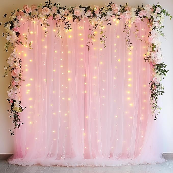 Fomcet Pink Tulle Backdrop Curtains - Image 6