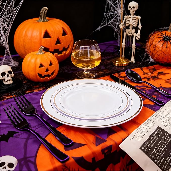 WDF 180 Pieces Black and Purple Halloween Plastic Silverware - Image 5