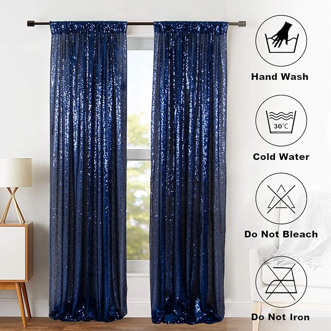 ShinyBeauty Sparkle Backdrop Curtain Navy Blue 2 Panels Set Sequin Photo - Image 7
