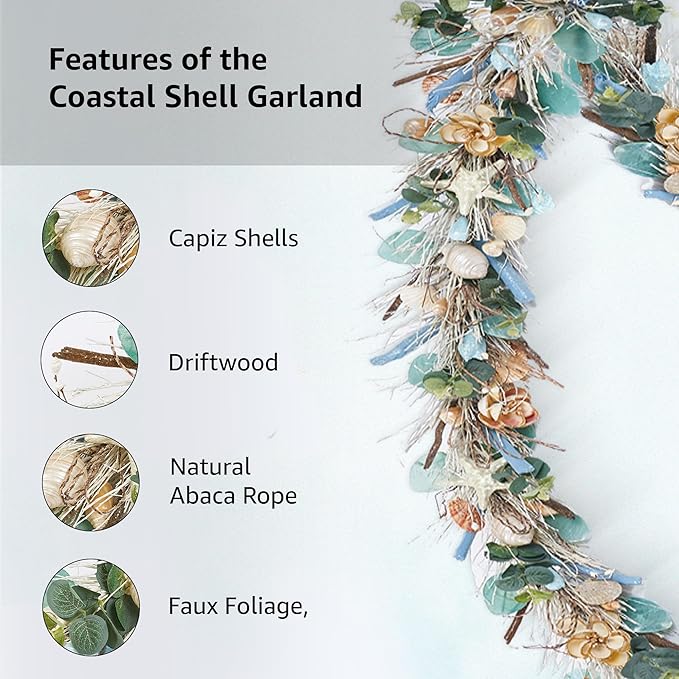 5' Coastal Shell Garland – Handcrafted Holiday Tree Wall Decor - Image 4