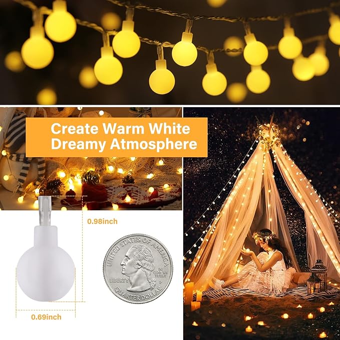 33Feet 100 LEDs Globe String Lights, 8 Modes USB Ball String Lights - Image 4