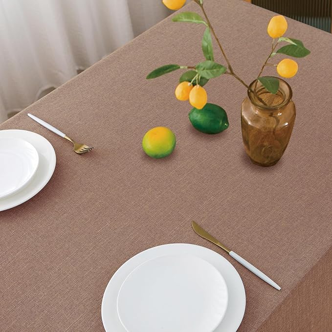 NLMUVW Square Linen Tablecloth 54 x 54 Inch, Mocha Farmhouse Table Cloth - Image 2