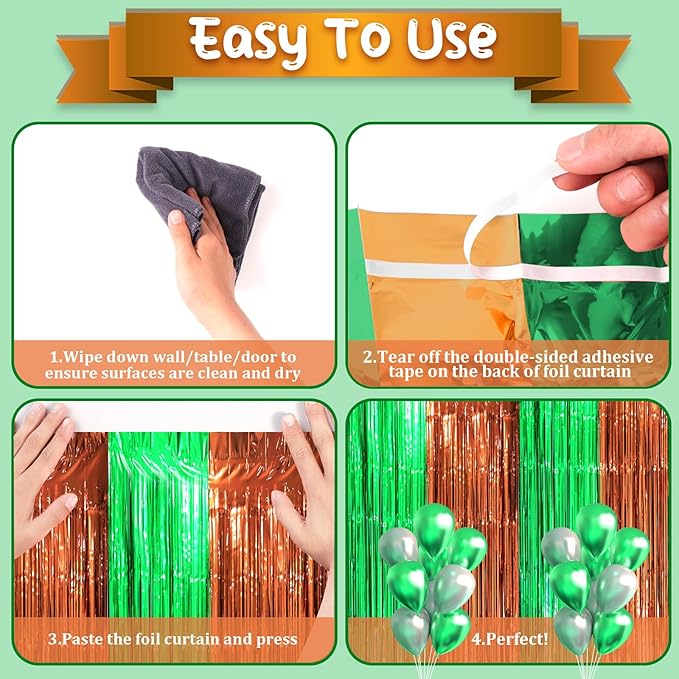 2 Pack Green and Brown Foil Fringe Backdrop Curtains, Tinsel Streamers Party - Image 3