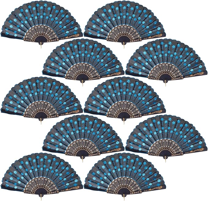 QIRMIZI 30 Pack Fabric Folding Handheld Fans, and Dancing, Light Blue by QIRMIZI