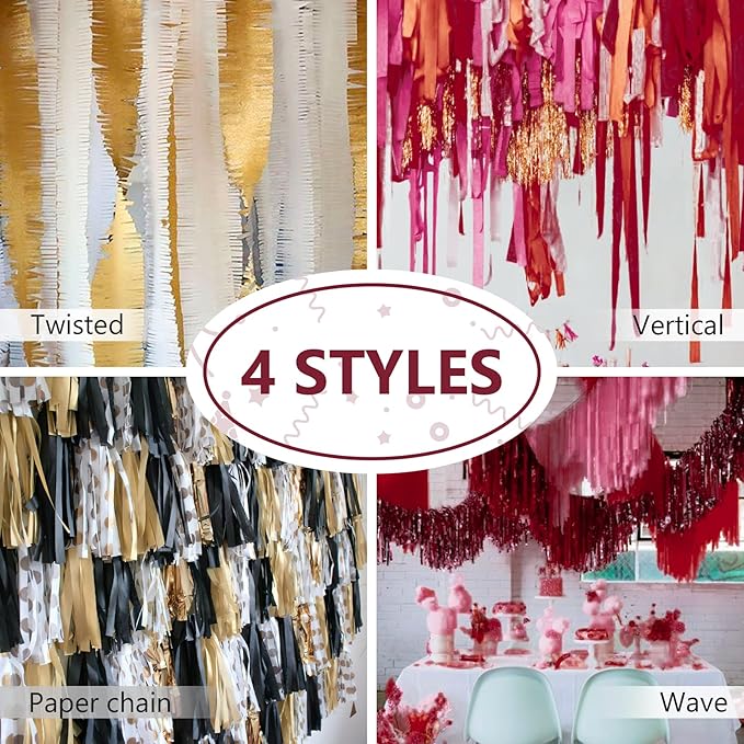 PartyWoo Crepe Paper Streamers 4 Rolls 328ft, Pack of Burgundy and Gold Crepe - Image 6