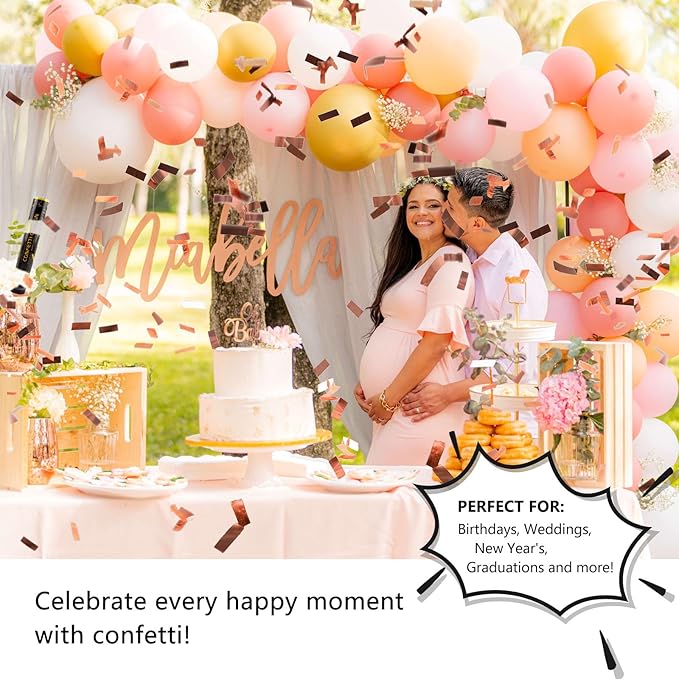 6 Pack Rose Gold Confetti Poppers, 12 Inch Confetti Cannon Party Poppers - Image 6