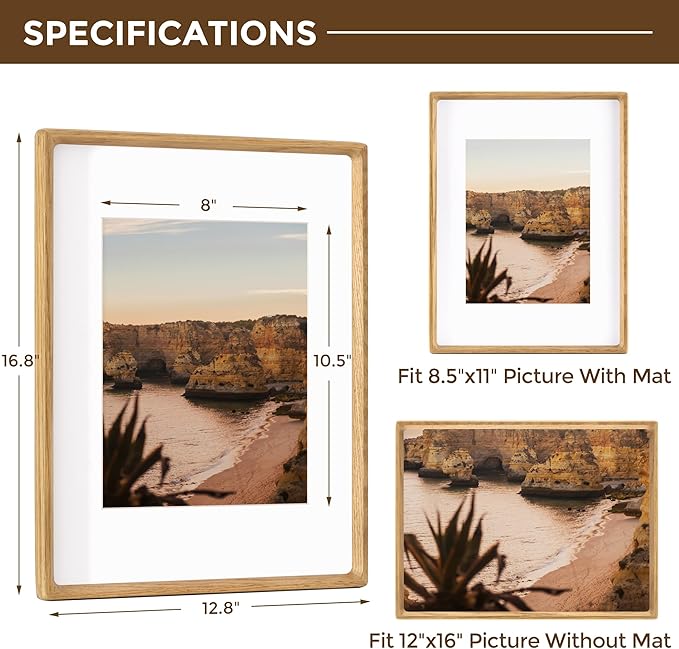 12x16 Frame USA-Sourced Natural Oak Wood Solid Wood Photo Frame Handcrafted - Image 2