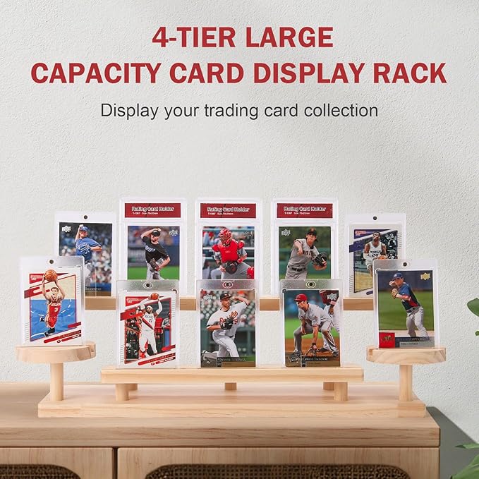 Wooden Trading Card Display Stand, 3-Tier Card Holder - Image 3