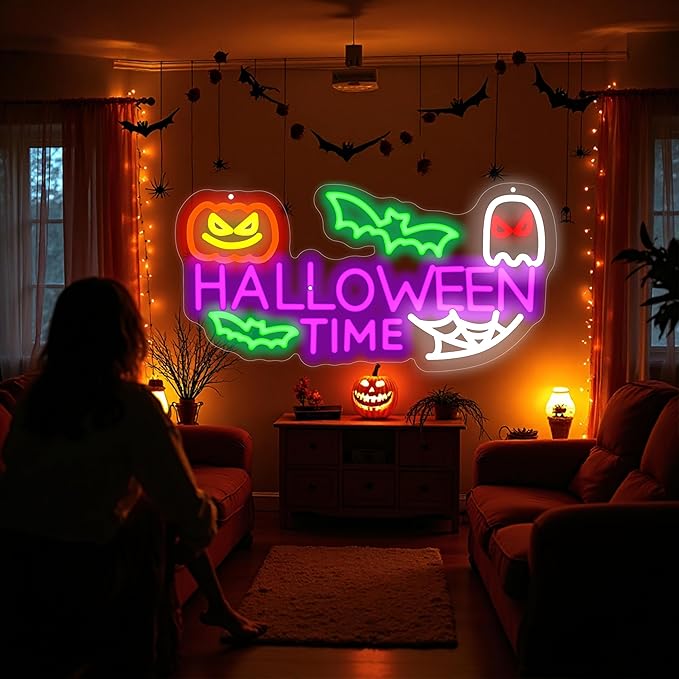 Halloween Time Neon Sign Ghost Decor Sign Spooky Neon Sign, Halloween Hanging - Image 7