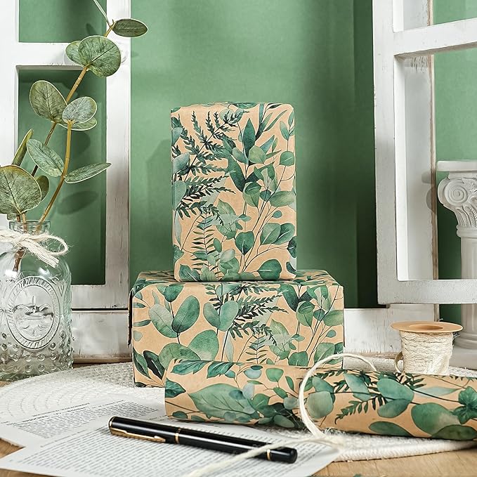 WRAPAHOLIC Kraft Eucalyptus Leaves Wrapping Paper Roll - Image 7