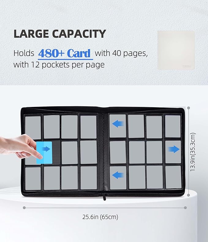 12 Pockets Premium Card Binder 480 Cards Trading Card Binders Side Load Card - Image 2