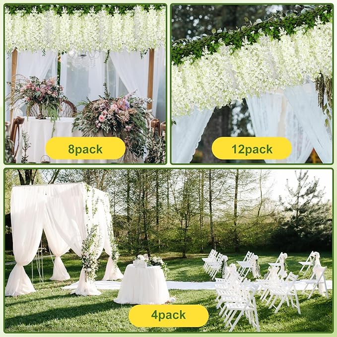 Wisteria Artificial Flowers Garland，6Pcs Total 36ft Silk Fake White Wisteria - Image 5