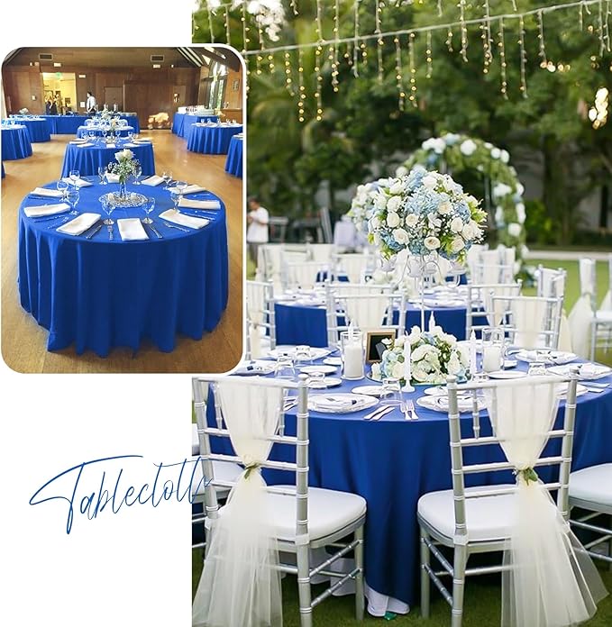 Fani 12 Pack 90 Inch Royal Blue Polyester Round Tablecloth, Stain and Wrinkle - Image 3