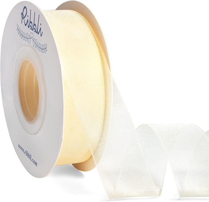 Ribbli Cream Organza Ribbon, 1 Inches x Continuous 50 Yard, Cream Sheer Ribbon by Ribbli