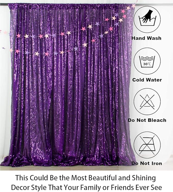 ShinyBeauty Purple Sequin Backdrop 20X10FT Glitter Fabric Drapery Photo - Image 5