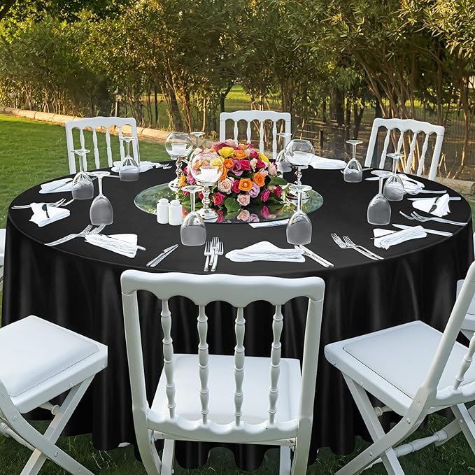 Ruisita 120 Inches Round Satin Tablecloths Black Overlay Round Satin Table - Image 6