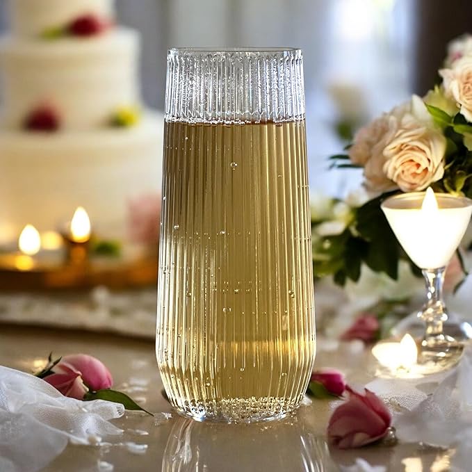 48 Pack Ribbed Origami Ripple Plastic Glasses, 24 9 Ounce Stemless Champagne - Image 8