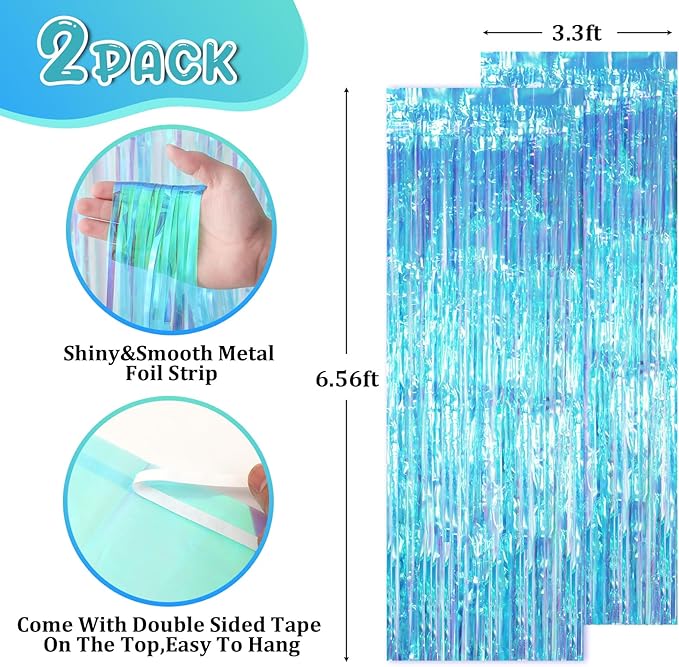 2 Pack Neon Iridescent Tinsel Foil Fringe Curtains, Iridescent Party Decorations - Image 3
