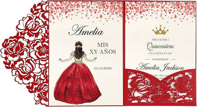 DORIS HOME 50pcs Laser Cut Quinceanera Invitation Pockets by DorisHome