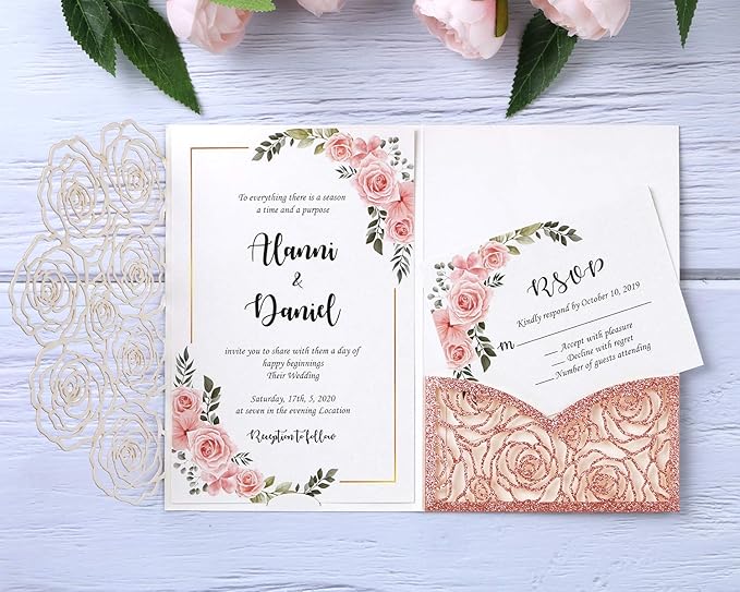 20 Pcs Laser Cut Wedding Invitations Card Pocket - Image 2