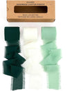3 Rolls Cream White & Sage Green Handmade Chiffon Ribbon, 1.5" x 21Yd Frayed by KEOSREE