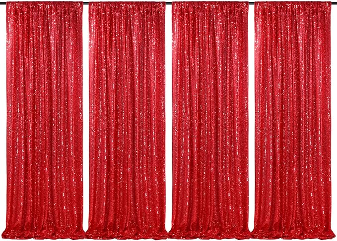 Red Sequin Backdrop 4 Panels 2FTx8FT Christmas Party Backdrop Curtains Photo by QueenDream