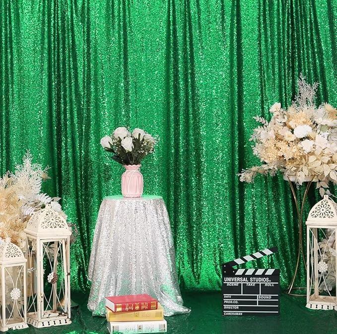 Eternal Beauty Green Sequin Backdrop, 6x8 Ft Glitter Background Curtains - Image 4
