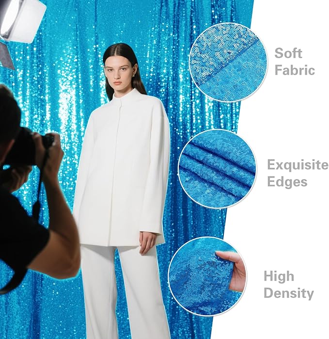 Turquoise Sequin Backdrop Curtain 4 Pieces 2FTx8FT Glitter Photography Backdrop - Image 3
