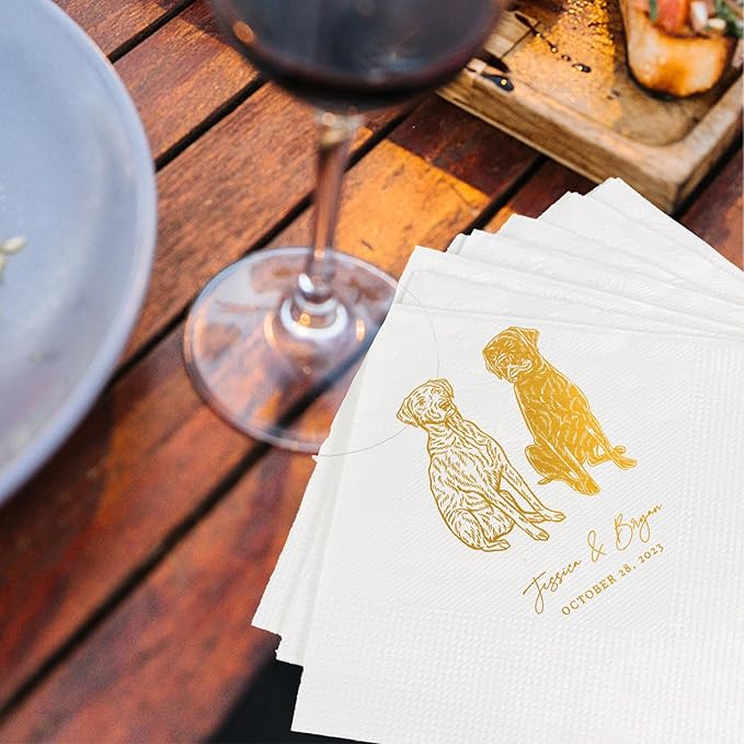 Luxury Custom Illustrated Dog Wedding Napkins, Custom Pet, Personalized Photo - Image 5