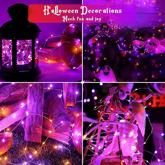 4-Pack 50 LED Orange and Purple Fairy Lights Battery Operated - Image 4