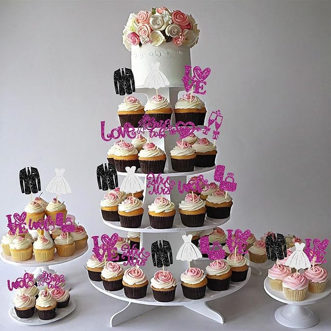 Ephlyn 30Pcs Bride to be Cupcake Toppers Glitter Wedding Cake Topper - Image 7
