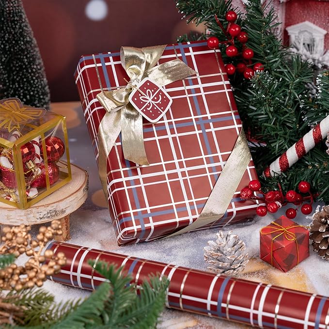 LeZakaa Christmas Red Wrapping Paper Roll, Buffalo Plaid Red - Image 2