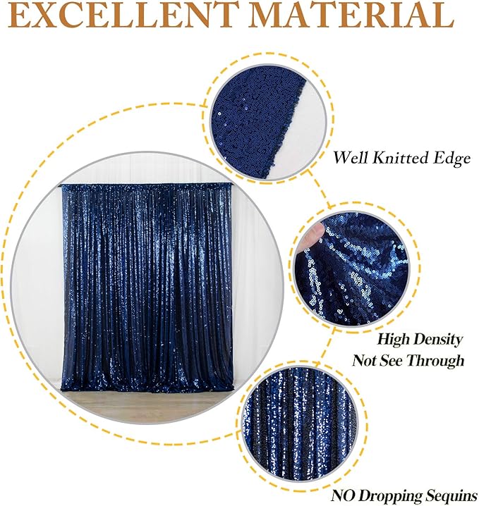 ShiDianYi Navy Blue Backdrop Curtains 2 Panels 4Ftx10Ft Sequin Backdrops - Image 5