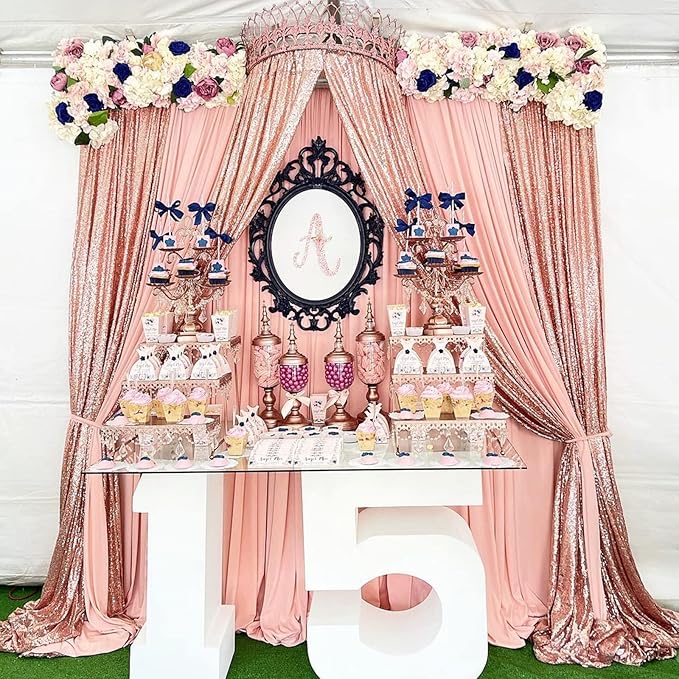 Rose Gold Sequin Backdrop Curtains Panels 4 Pieces 2FTx8FT Wedding Backdrop - Image 2