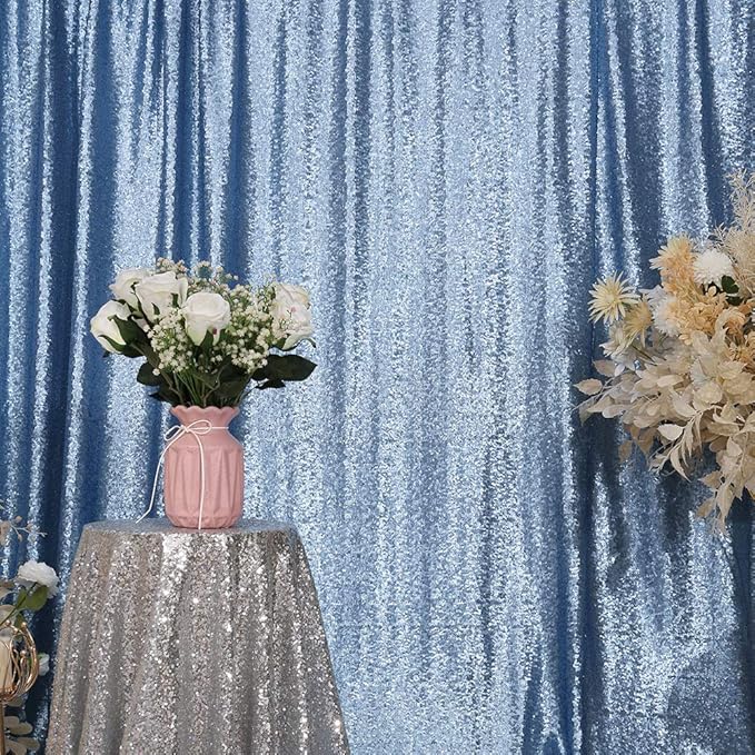 Eternal Beauty Baby Blue Sequin Backdrop, 6x8 Ft Glitter Background Curtains - Image 2