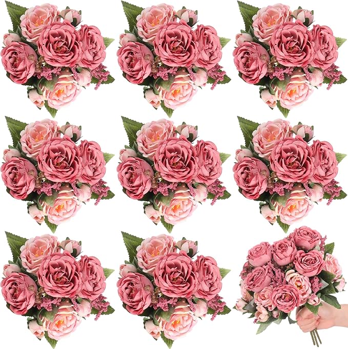 8 Bundles Artificial Peonies Flowers Boho Faux Flowers Arrangements Artificial by Yuxung