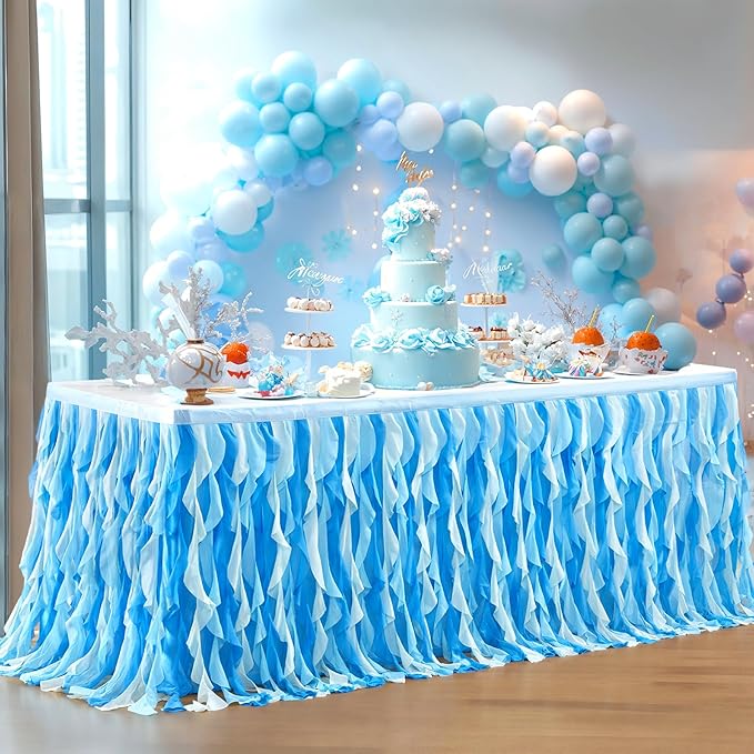 Partisky Ocean Blue Tulle Tutu Ruffle Curly Willow Table Skirt by Partisky