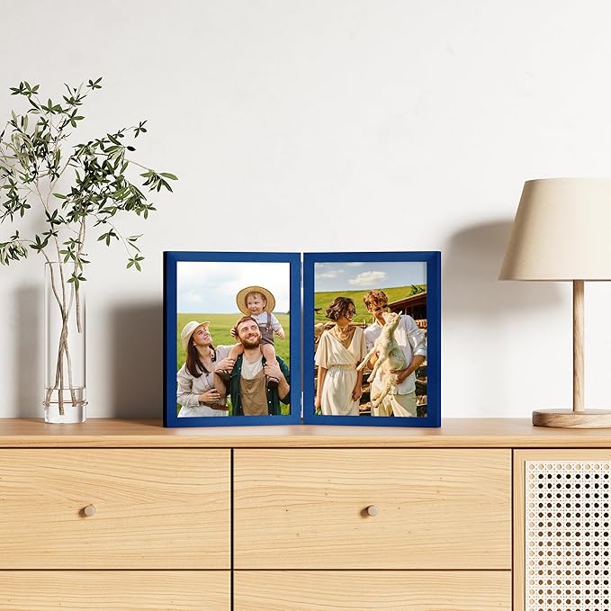 decorUhome Double 8x10 Picture Frame Vertical, Engineered Wood Bifold Photo - Image 2