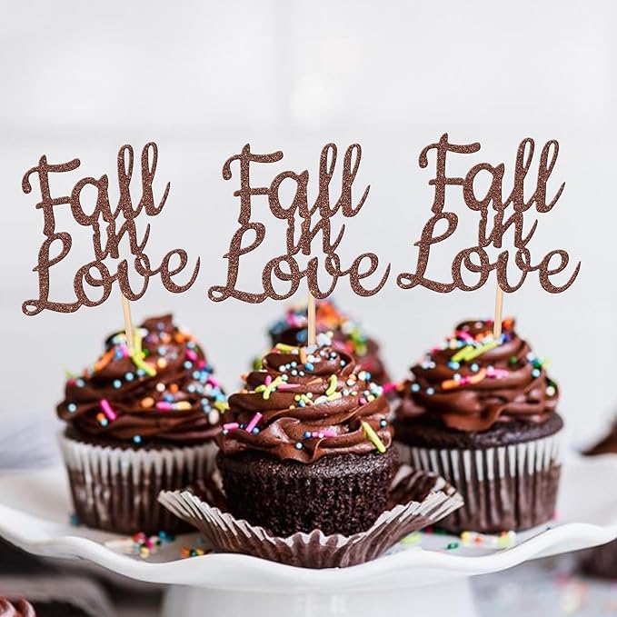 24 PCS Fall in Love Cupcake Toppers Glitter Fall Theme Party Cupcake Picks - Image 4