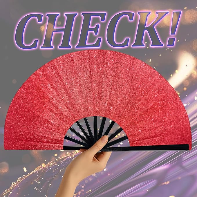 Glitter Large Fans Red Fans for Line Dancing Boots on The Ground Fan Shiny - Image 4