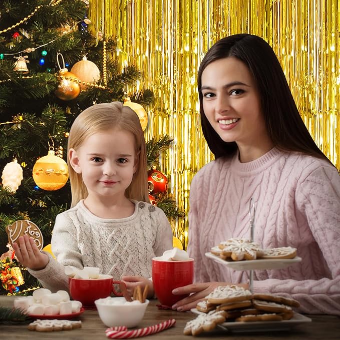 10 Pack Gold Backdrop Curtain 3.2ft x 8.2ft Metallic Tinsel Foil Fringe - Image 6
