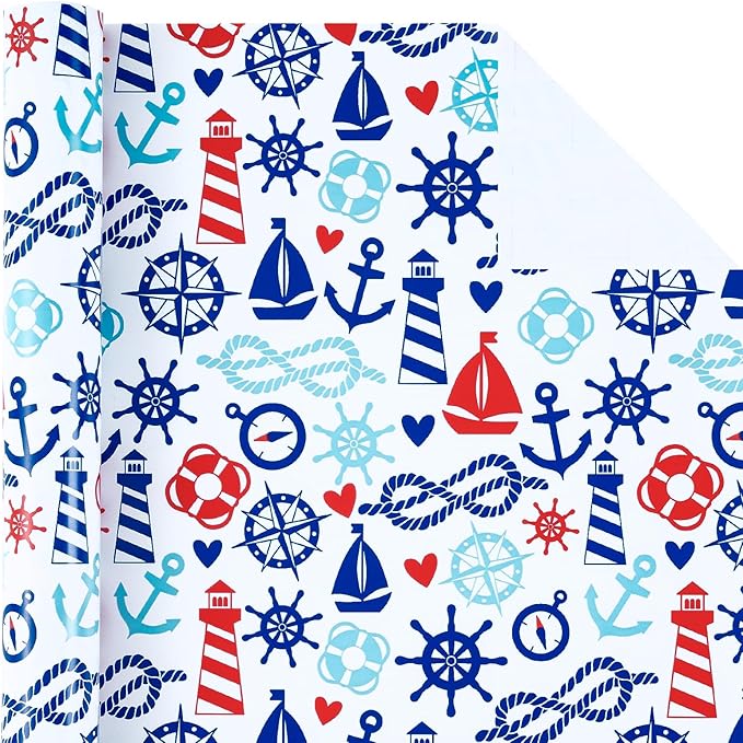 WRAPAHOLIC Nautical Anchors Wrapping Paper Roll - Image 2