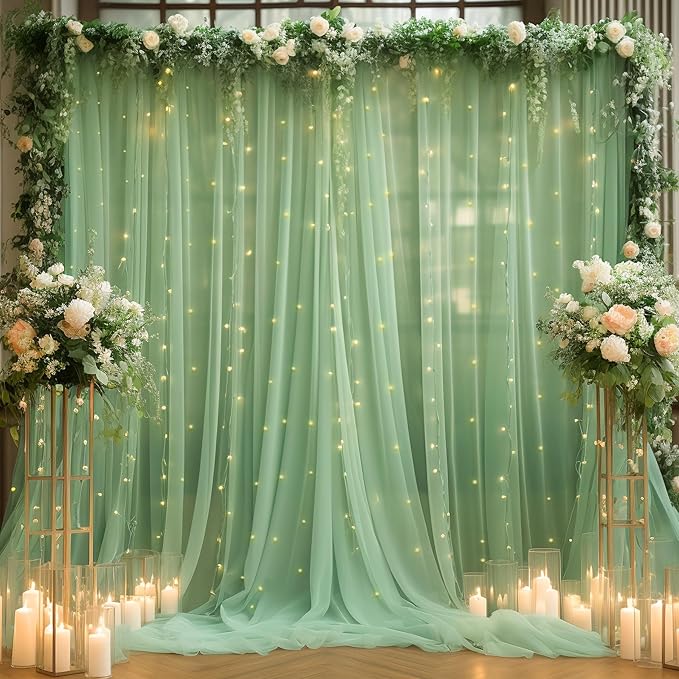 20ft X 10ft Olive Green Tulle Backdrop Curtain - Image 8