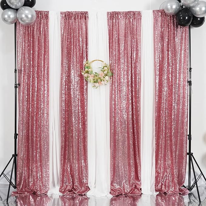Poise3EHome 2 Panels 2ft x 8ft Fuchsia Pink Sequin Backdrop Curtains - Image 9