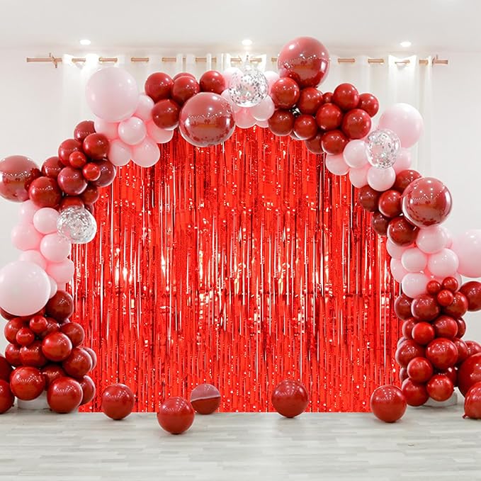 2 Pack Red Tinsel Foil Fringe Curtains, Metallic Tinsel Party Streamers Backdrop - Image 8