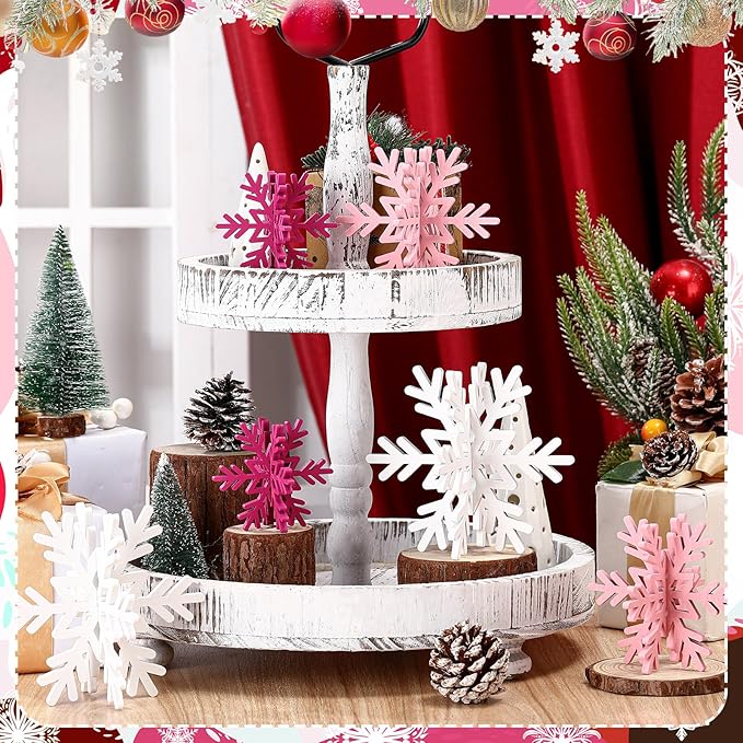 Bucherry 12 Pcs Wooden Snowflake Table Decor 3D Snowflake Tabletop Signs and - Image 3