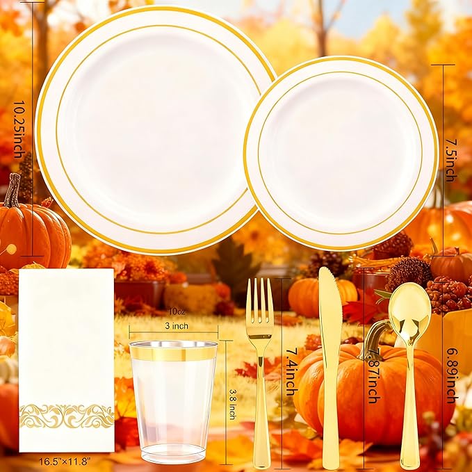 350 Pieces White and Gold Plastic Plates - Image 5